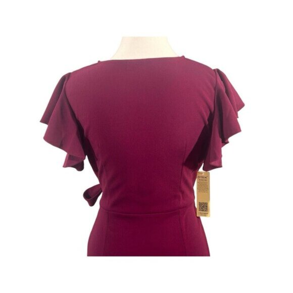 Women's V-Neck Ruffle Sleeve Faux Wrap Stretch Tulip Hem Purple Dress Size Small - Picture 9 of 16